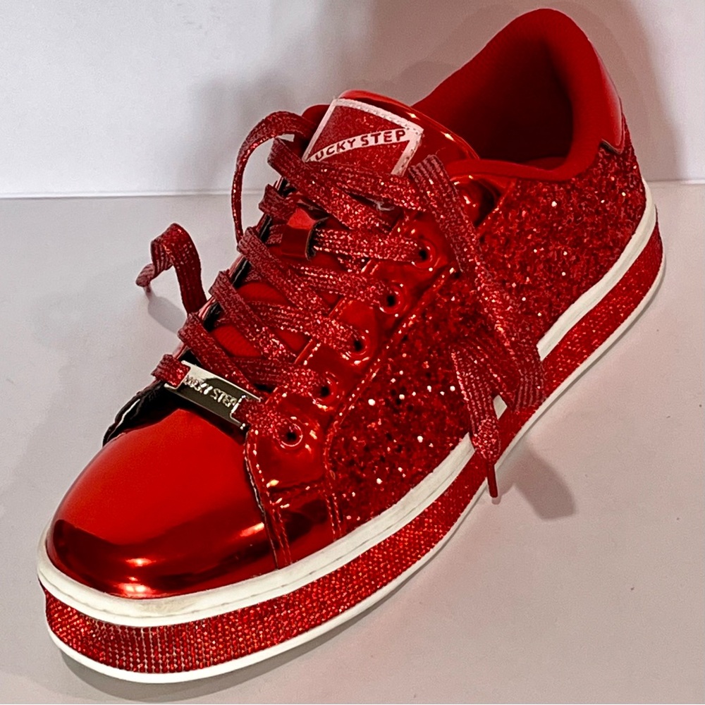Lucky Step Glitter Sparkly Sneakers 8.5 | Red | Streetwear Bling Glam Statement